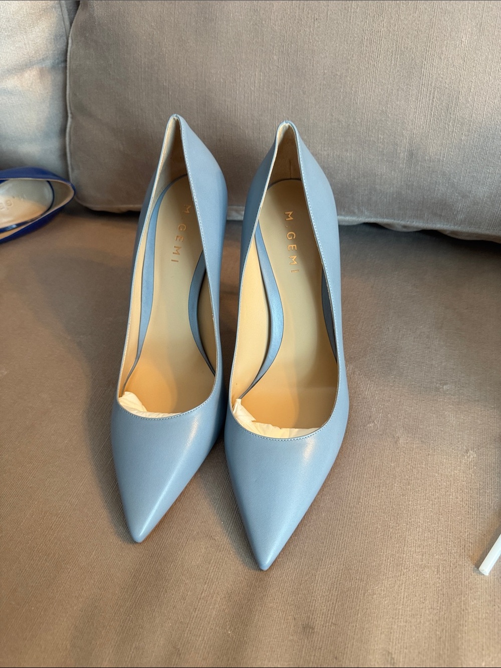M. Gemi Sleek Pointed Leather Pumps in Light Blue